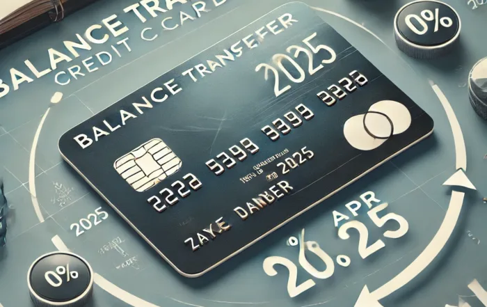 Visual representation of balance transfer credit cards in 2025, featuring a sleek credit card, 0% APR text, and arrows symbolizing balance transfers against a modern financial-themed background