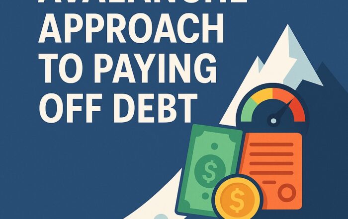 "Avalanche approach to paying off debt illustrated with mountain, money, and financial icons symbolizing debt repayment strategy."