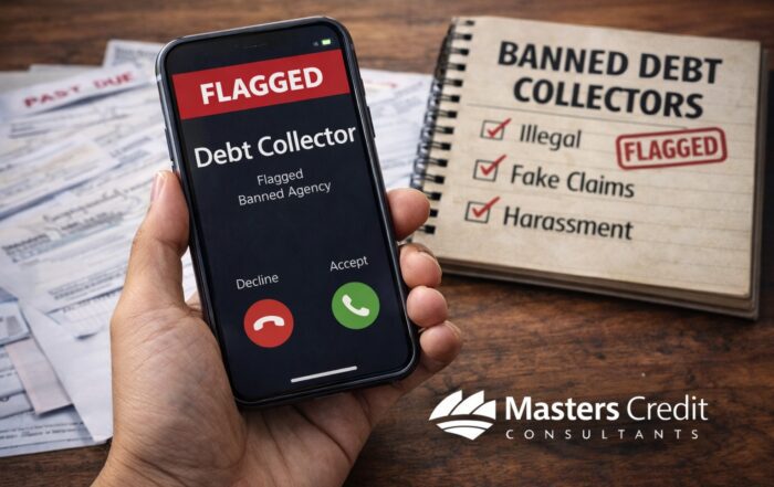 Banned debt collectors list 2026 showing flagged debt collector call and illegal collection warning signs