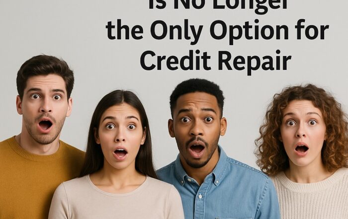 Diverse group of young adults reacting with surprise to the headline “Why Lexington Law Is No Longer the Only Option for Credit Repair.”