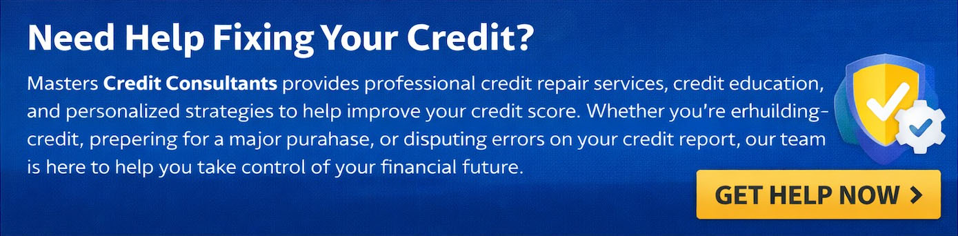 Professional credit repair services and credit education by Masters Credit Consultants to help improve your credit score
