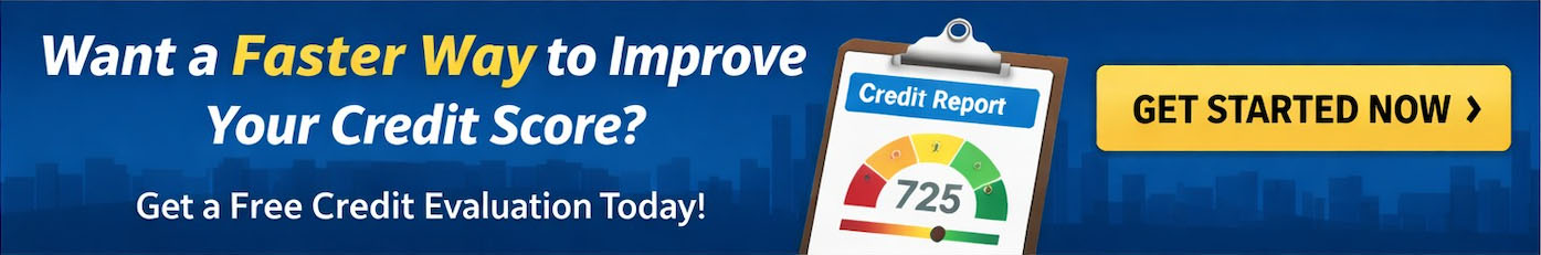 Free credit evaluation banner promoting professional credit repair services by Masters Credit Consultants