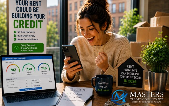 Woman reviewing credit progress after reporting rent payments, demonstrating how rent payments can increase a credit score in 2026.