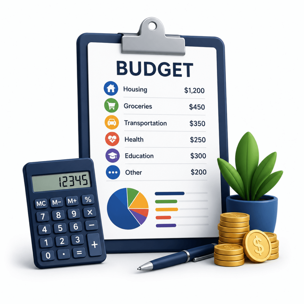 Budget planning icon representing financial budgeting, expense management, savings strategies, and personal financial planning.