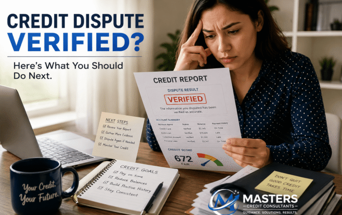 Consumer reviewing a verified credit dispute report while planning the next steps to correct credit report errors and improve their credit score.